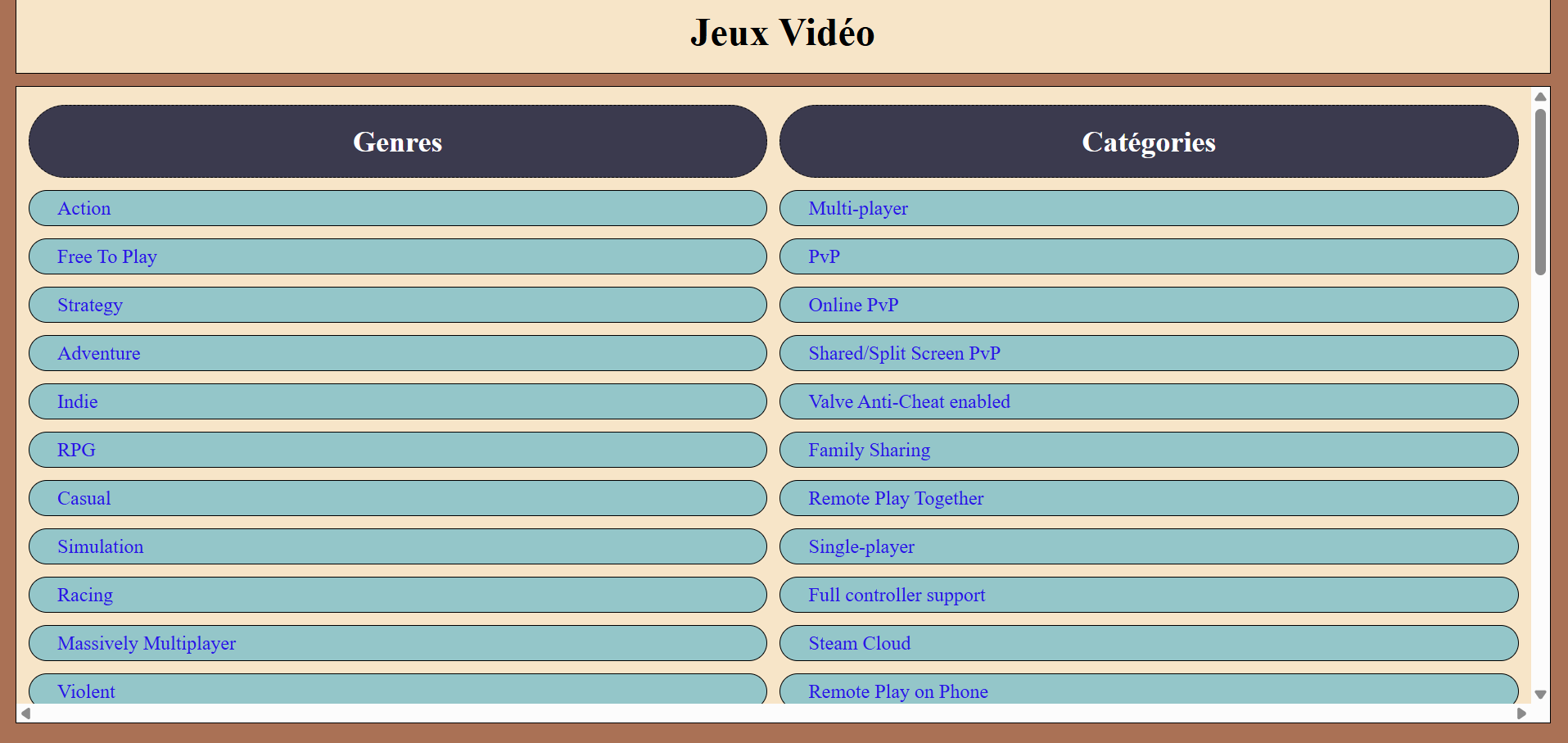 Capture d'écran du projet Game CRUD