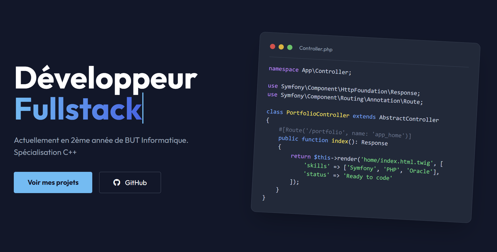 Capture d'écran du projet Portfolio